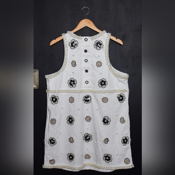 Anthropologie Maeve Pearl Embellished Floral Mini Dress White Size XL Coquette - Picture 7 of 13
